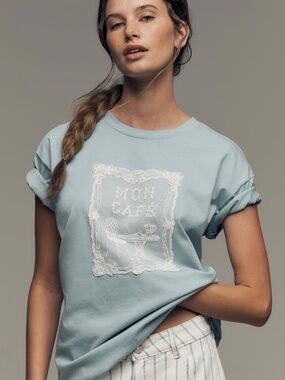 ANTHROPOLOGIE Cotton Cafe Tee Size L
